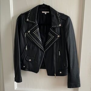 Rebecca Minkoff Wes Black Studded Leather Moto Jacket